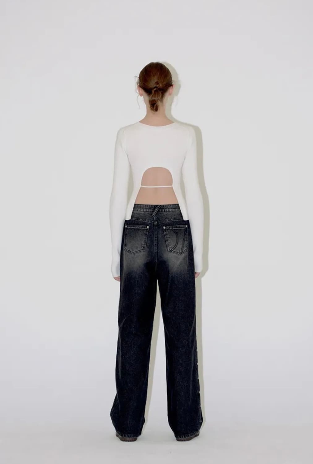 Side Fasten Denim Pants (Black) 상품이미지7