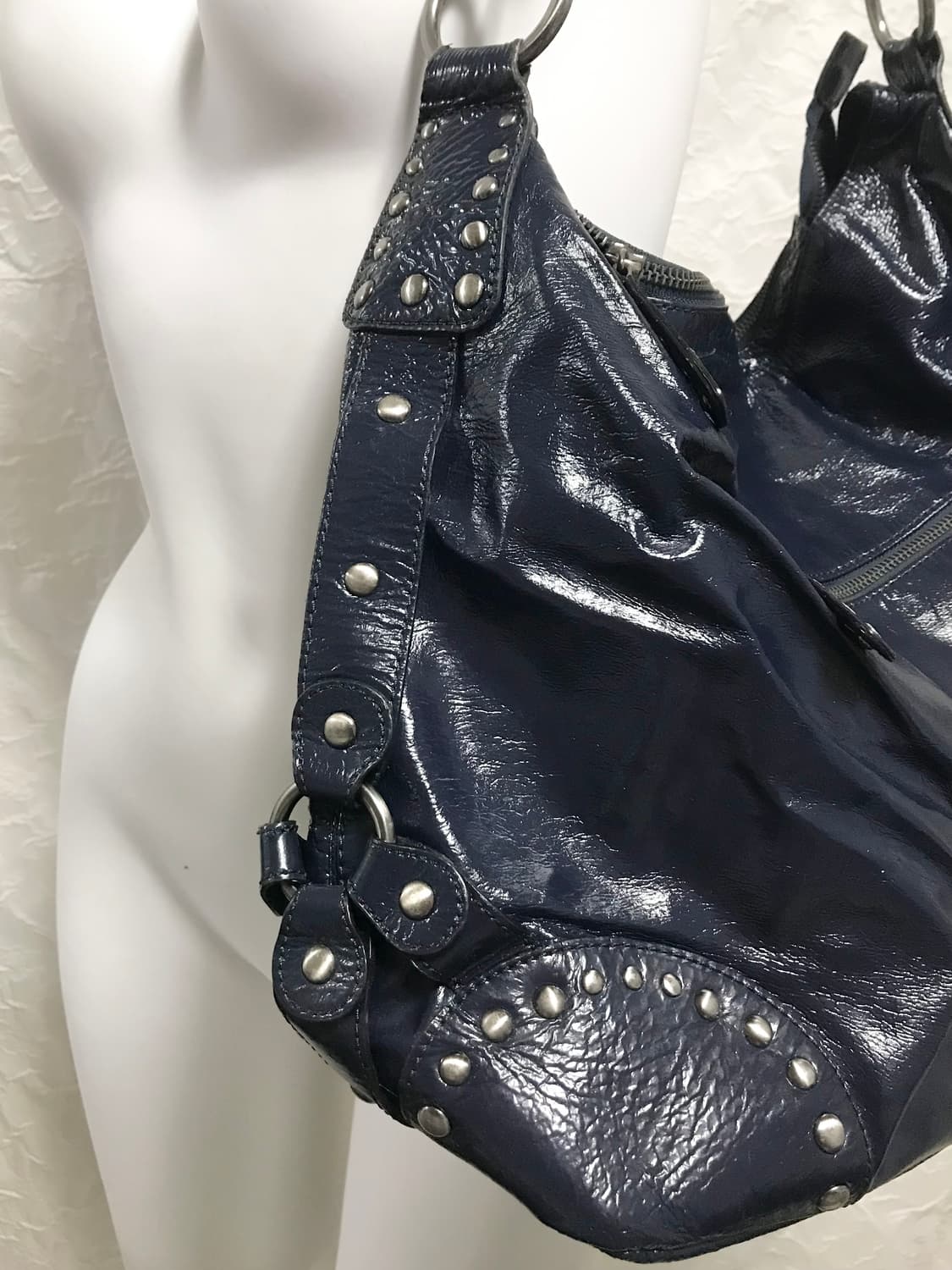 빈티지 돈가죽 스터드 실버 링 리얼 레더 숄더백 상품이미지4