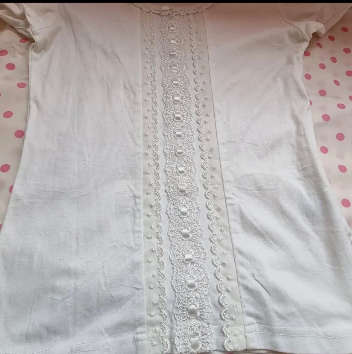 레이스 장식 화이트 반팔 티셔츠 상품이미지2