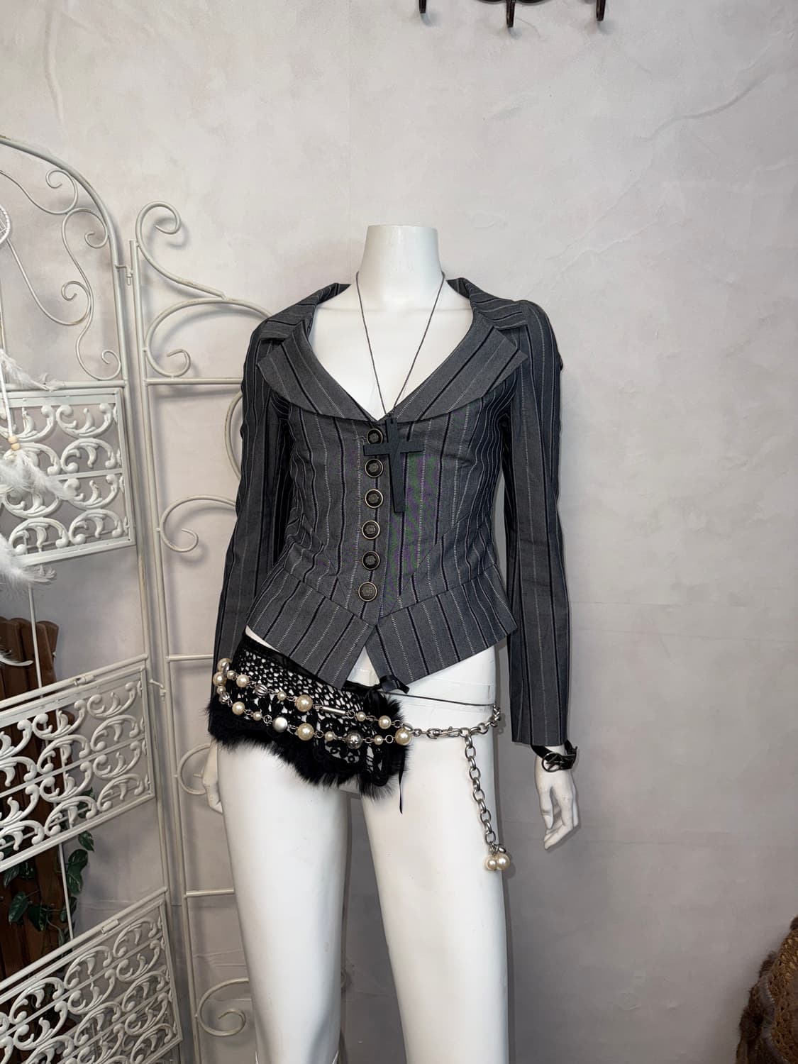 Gray stripe crop geek chic blazer 상품이미지4