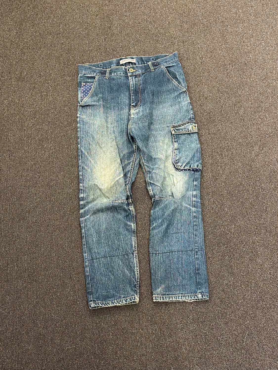 L)정글스톰 빈티지 도트 디테일 워싱 데님팬츠 상품이미지1