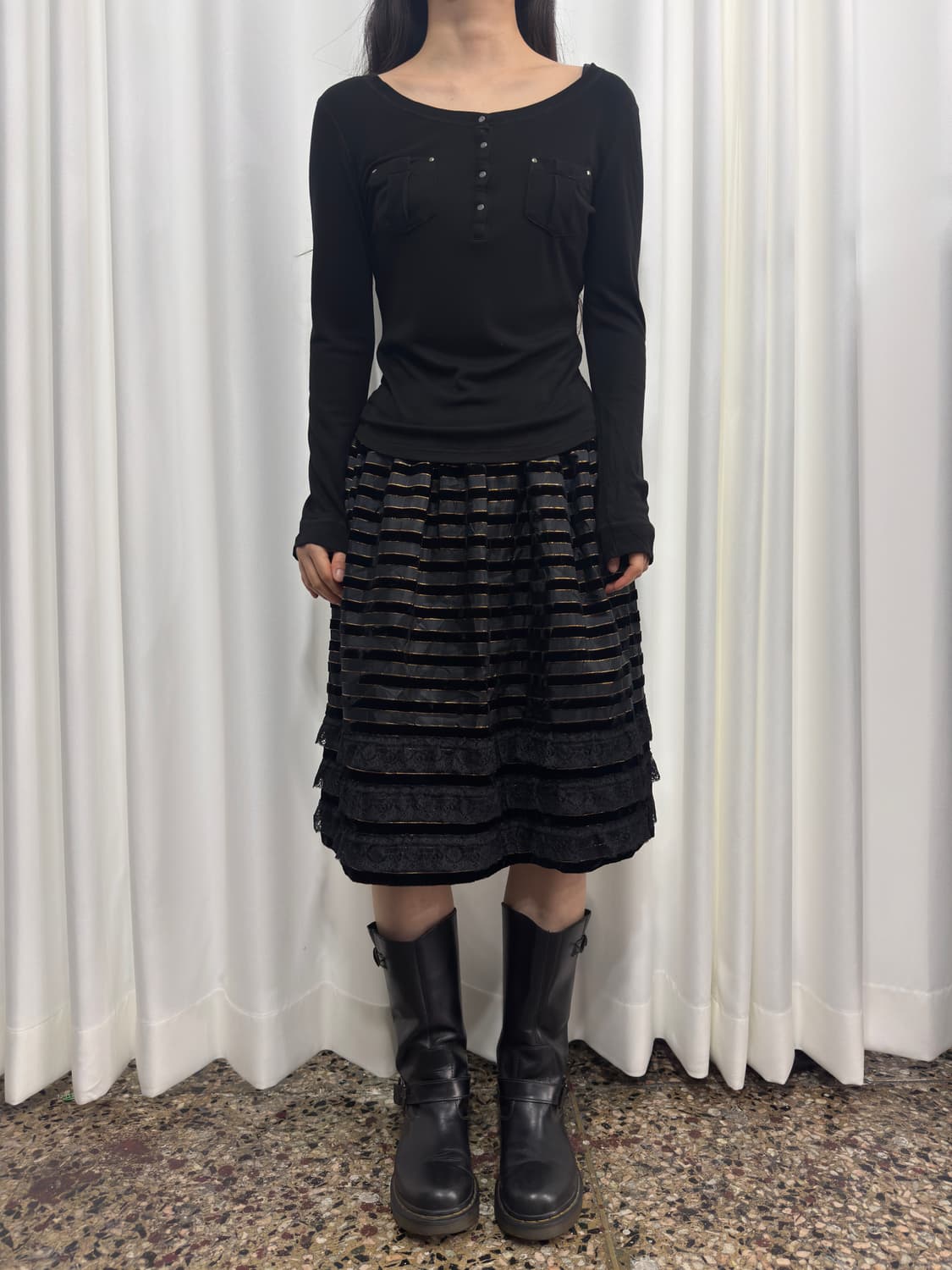black gold detail midi skirt 상품이미지3