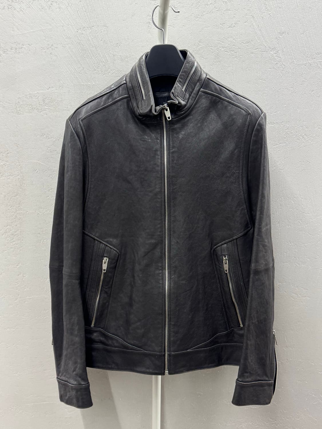 지이크 하이넥 램스킨 싱글레더 자켓 블랙 105 상품이미지2