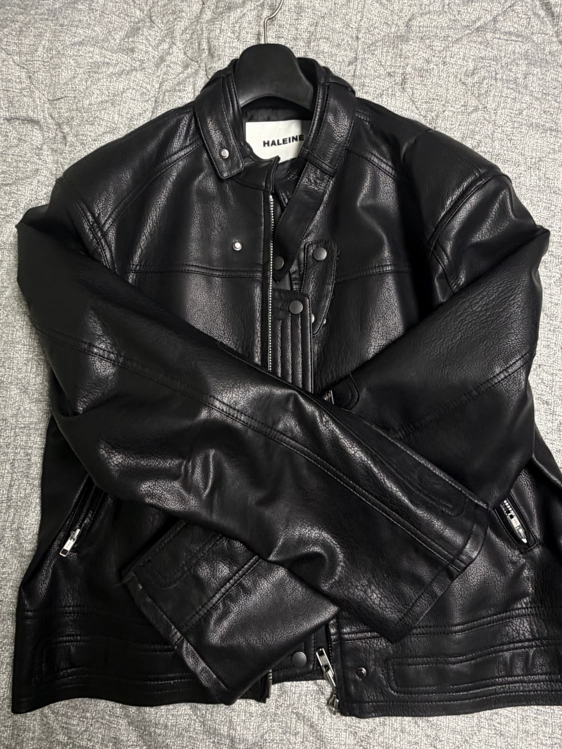 HALEINE 알렌느 벨티드 레더 바이커 자켓 블랙 사이즈 2 상품이미지2