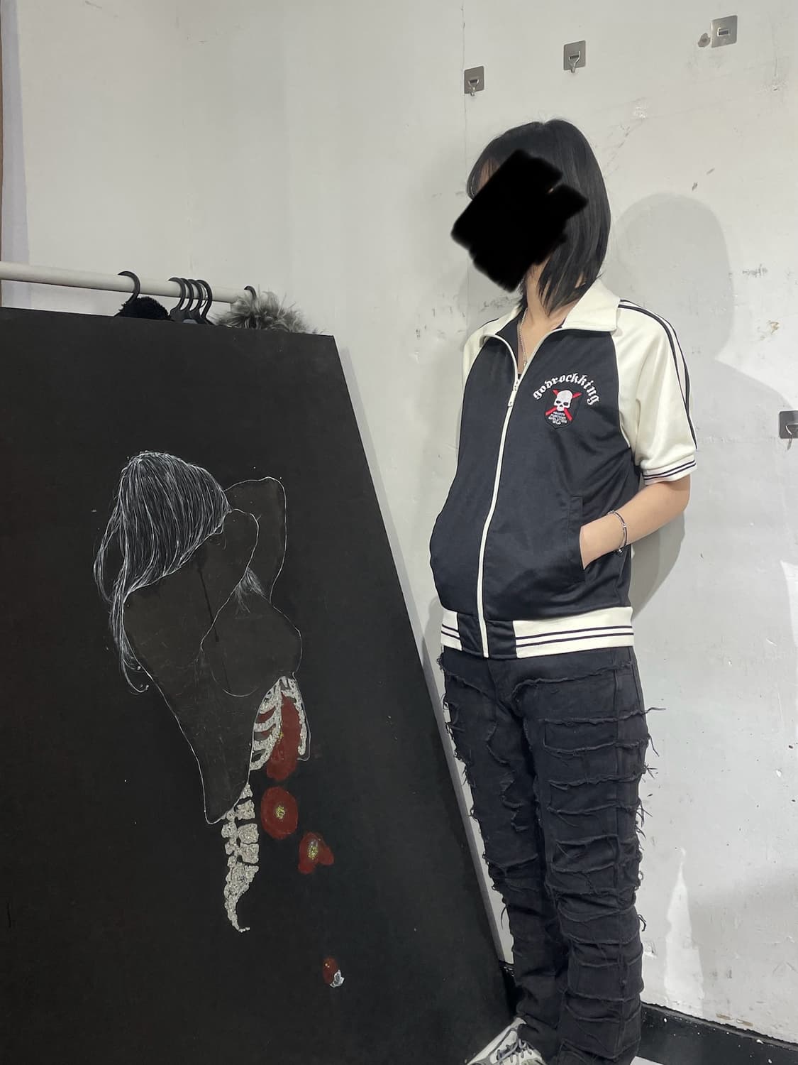 Jpn 일본빈티지 해골 펑크 집업 하프 반팔 져지 상품이미지3