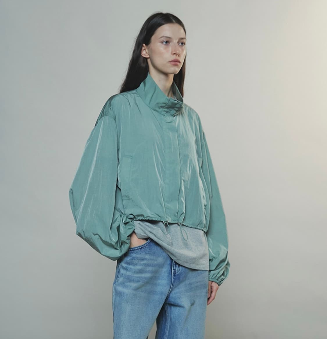 enor NYLON GLOSSY WIND JUMPER GREEN 상품이미지5