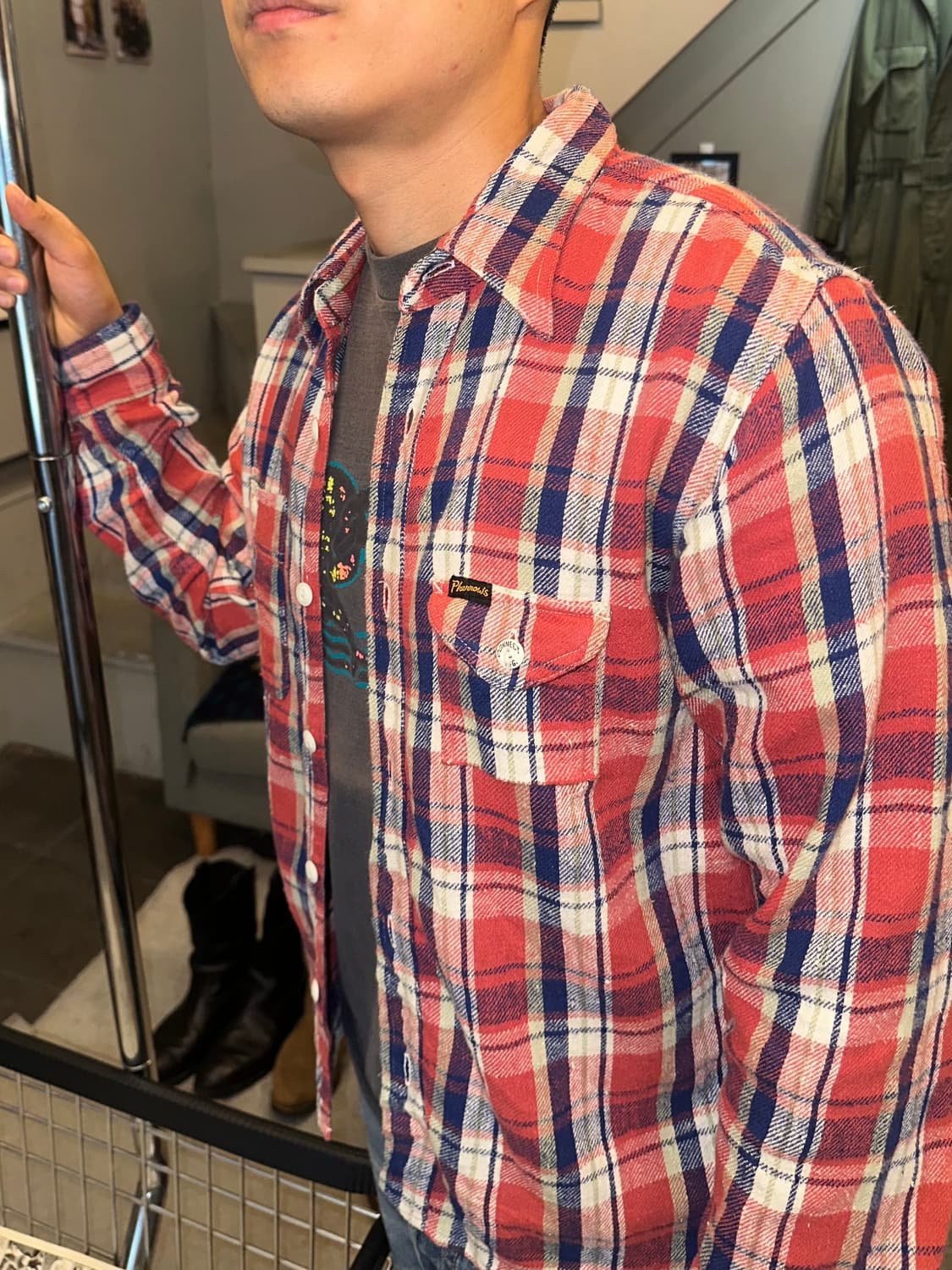 Pherrow’s check pattern pocket shirt 상품이미지4