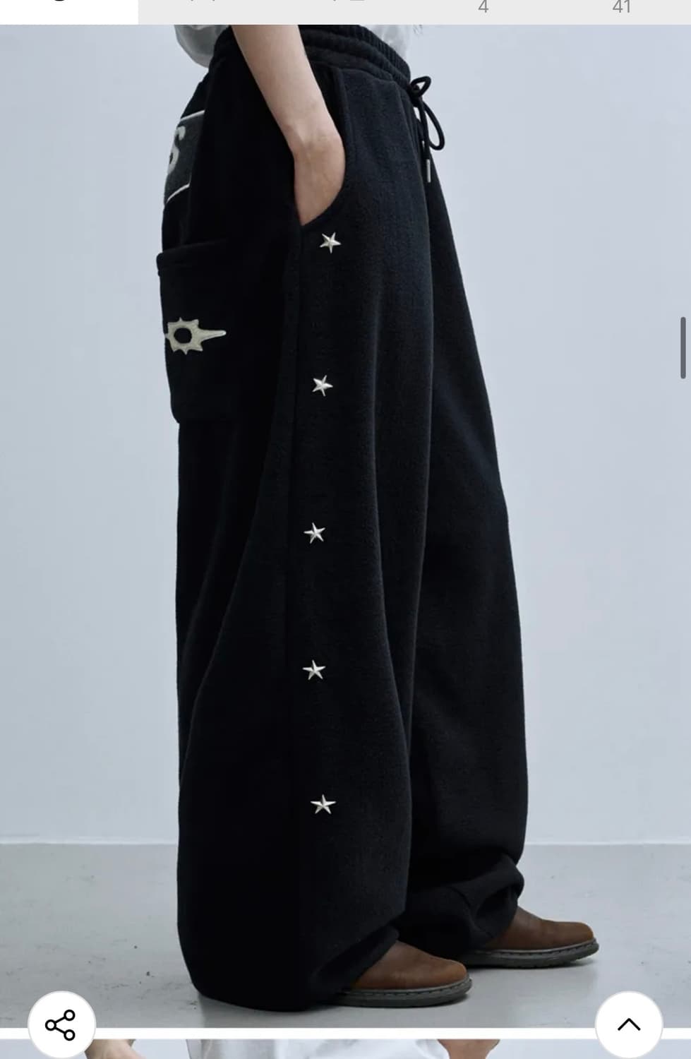 루저스클럽 스타 스터드 와이드 후리스 스웻팬츠 블랙 사이즈2 상품이미지3