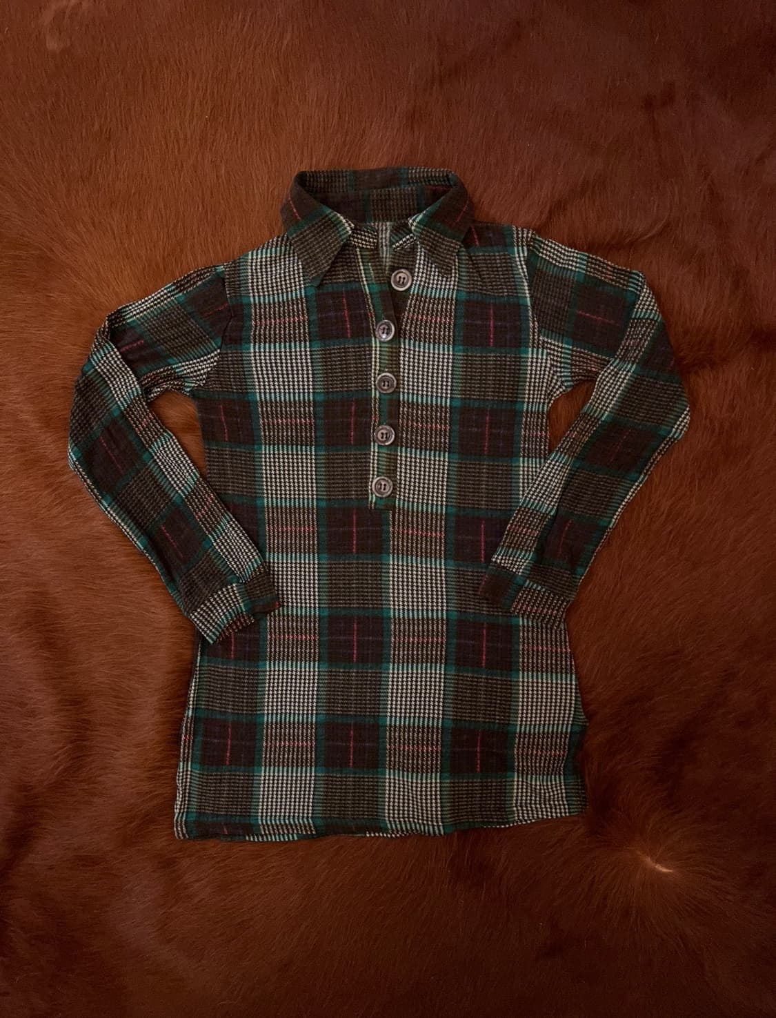 Retro Plaid Half Button top 상품이미지1