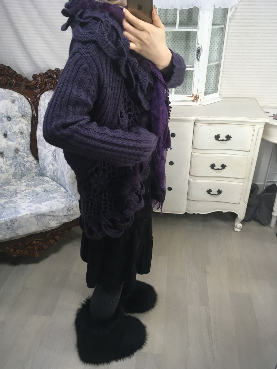 Set) purple crochet fur knit cd +muffler 상품이미지4