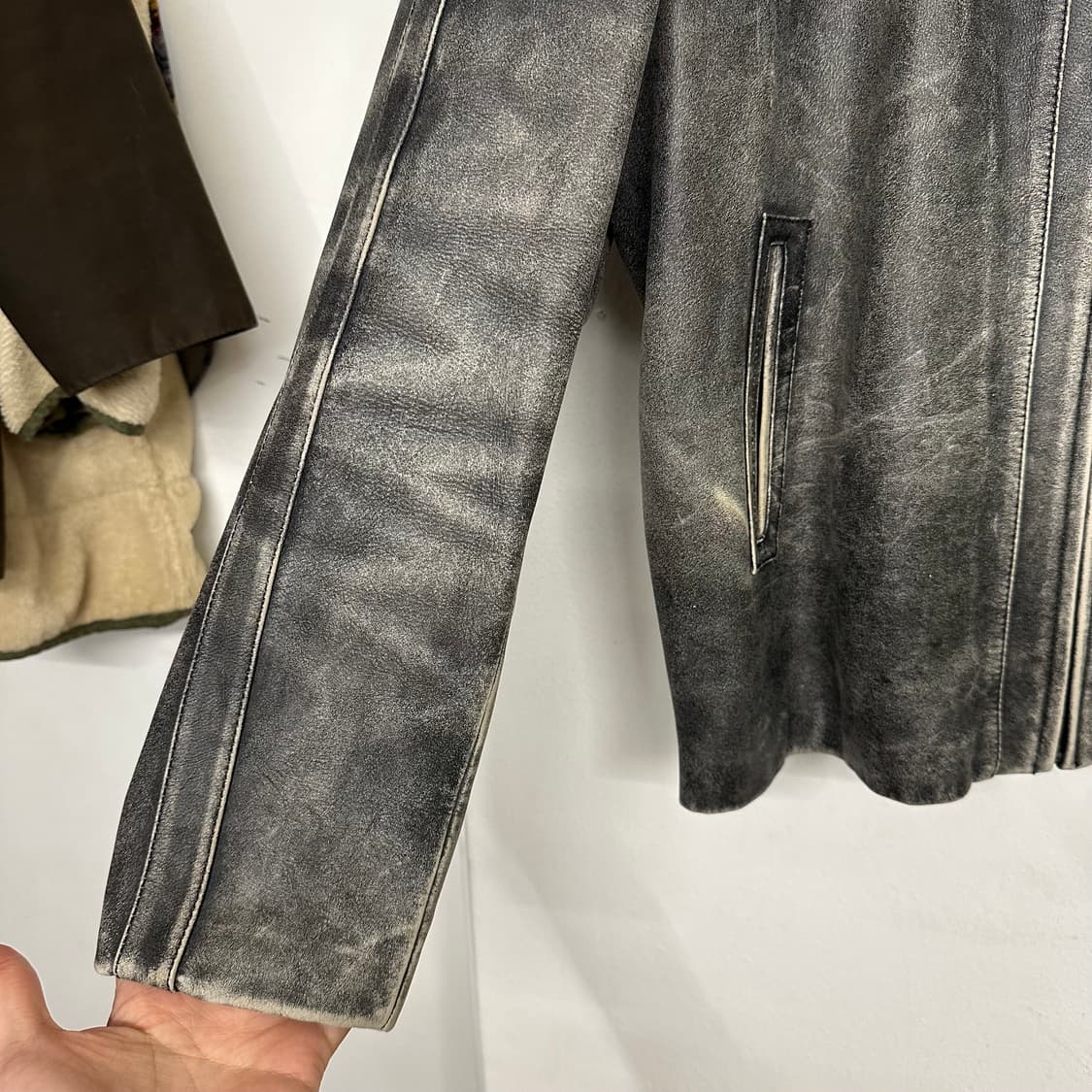 빈티지 워싱 양가죽 바이커 자켓 상품이미지2