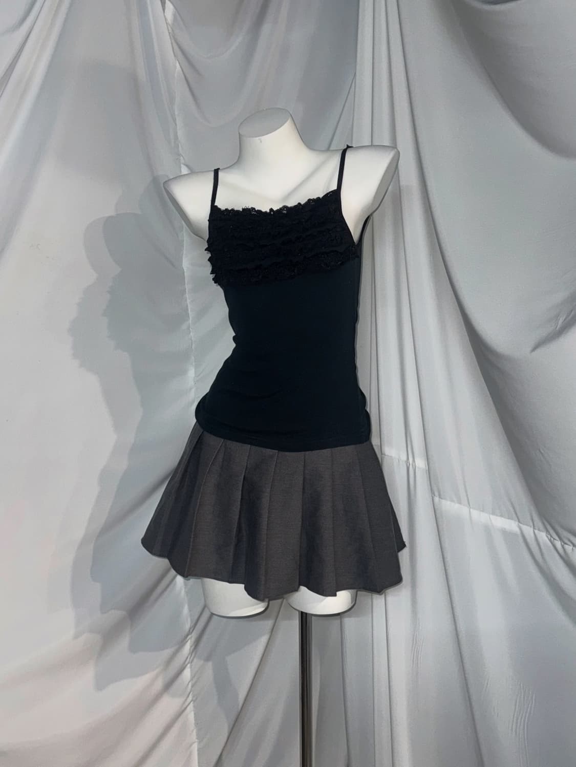 무채색 데일리 니혼진 체크 패딩 스트라이프 오픈숄더니트 코디세트 상품이미지3