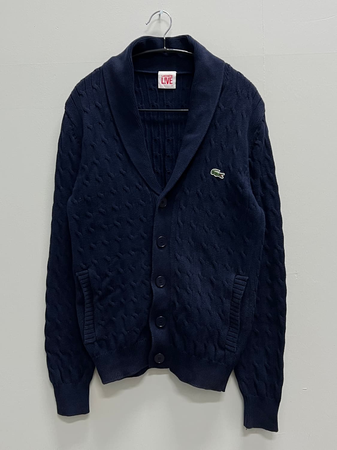 라코스테 라이브 케이블 꽈배기 숄 카라 니트 네이비 상품이미지2