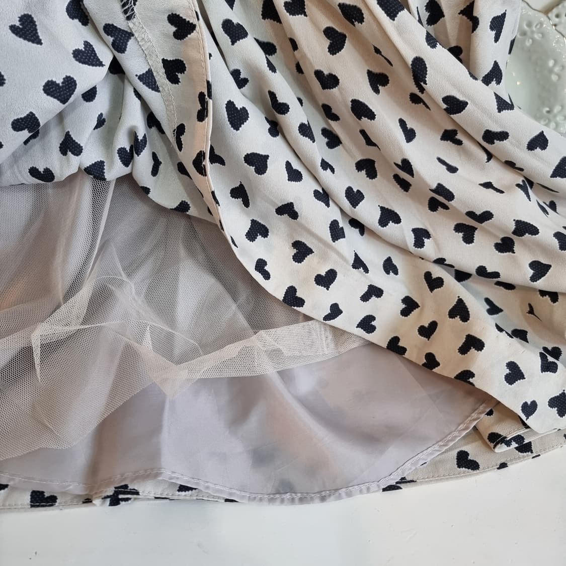 하트패턴 3리본 플레어 원피스 상품이미지5