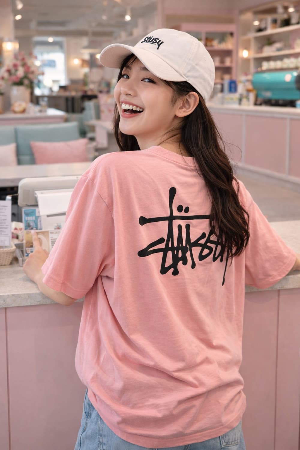 🧥 Stüssy 스투시 베이직 로고 반팔 티셔츠 (핑크) 상품이미지1