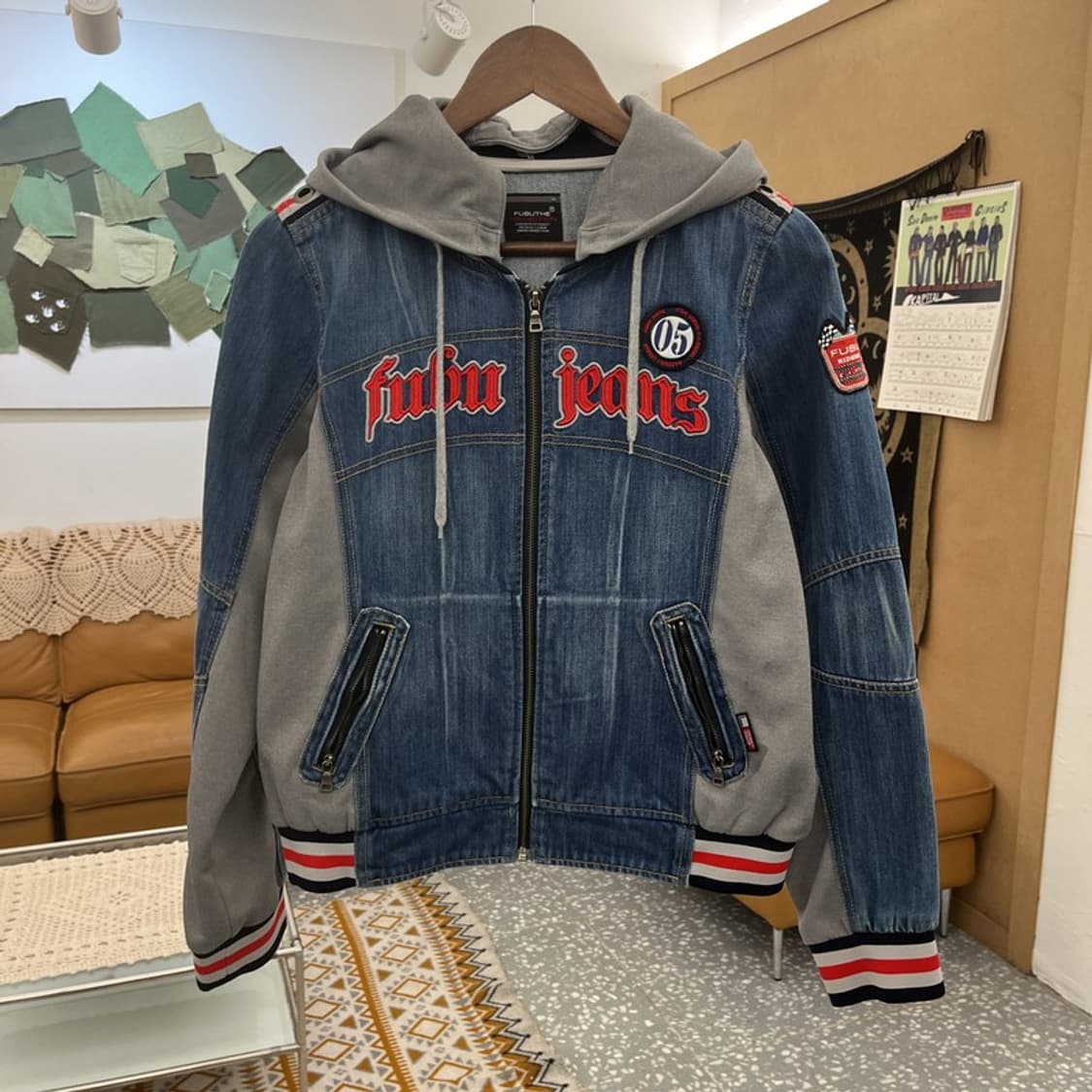 푸부 FUBU 올드스쿨 레트로 Y2K 키치 데님 후드집업 M C10879 상품이미지3