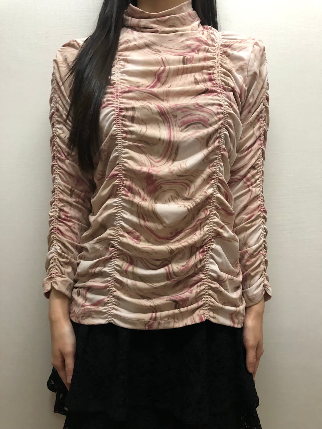 빈티지 핑크 마블 셔링 탑 상품이미지1