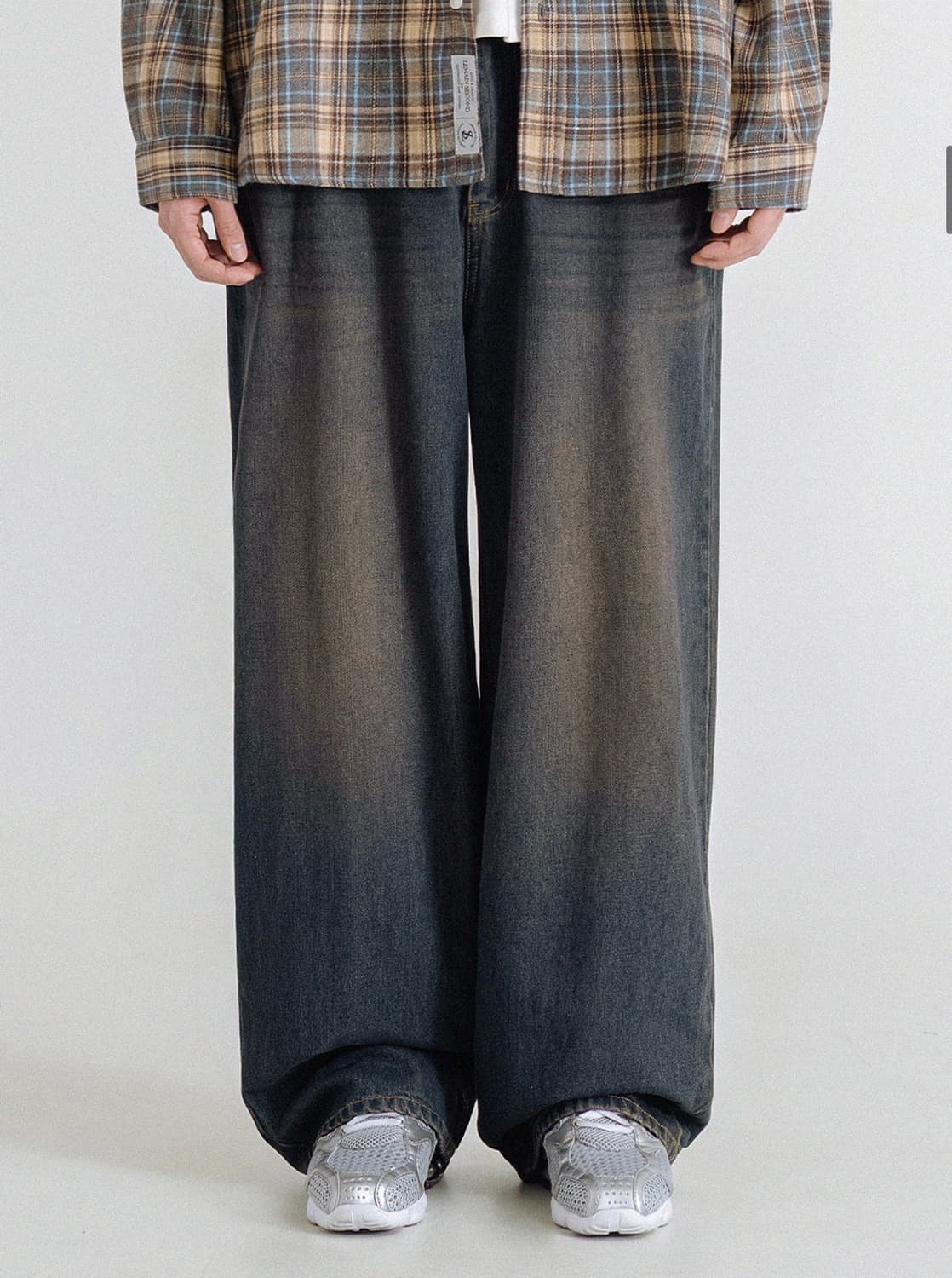 (새상품)(L)리메인세컨드 빈티지 캣워싱 와이드 데님 팬츠[옐로우 워싱] 상품이미지3