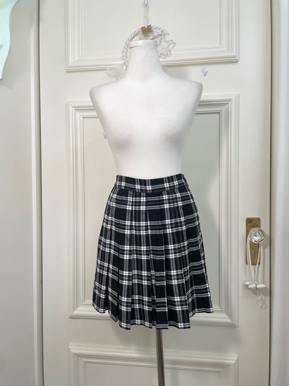 black white check pleats mini skirt 상품이미지1