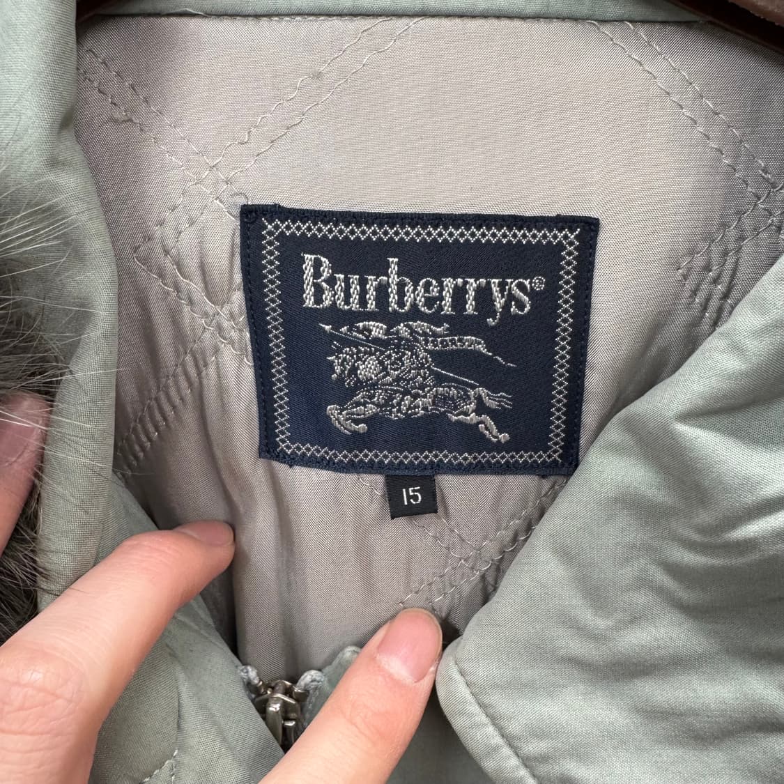90s 버버리 폭스퍼 후드 롱파카 코트 자켓 민트 상품이미지5