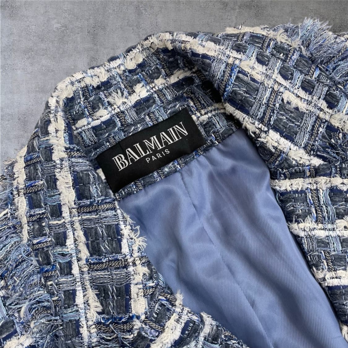 발망 Balmain 블루 트위드 실버버튼 더블 브레스티드 자켓 40 상품이미지3
