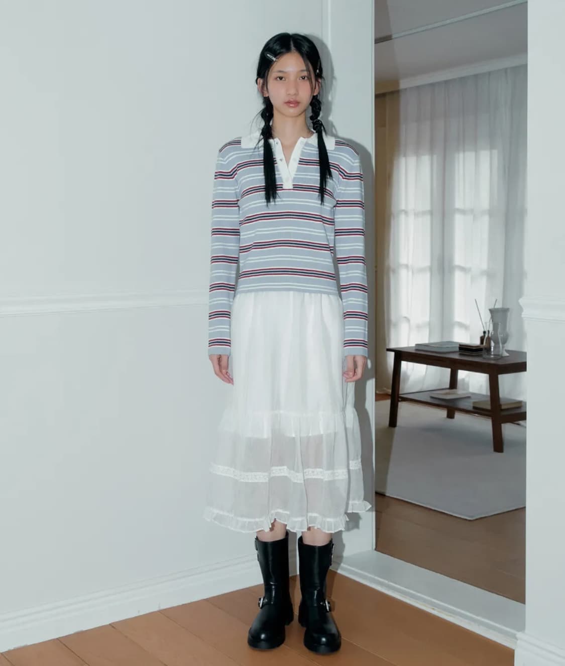 마가린핑거스 시어 레이어드 스커트 화이트 상품이미지1