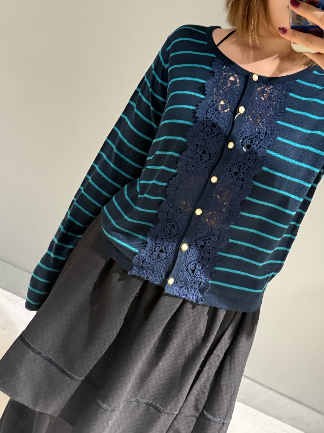 crochet layered stripe pattern cardigan 상품이미지3