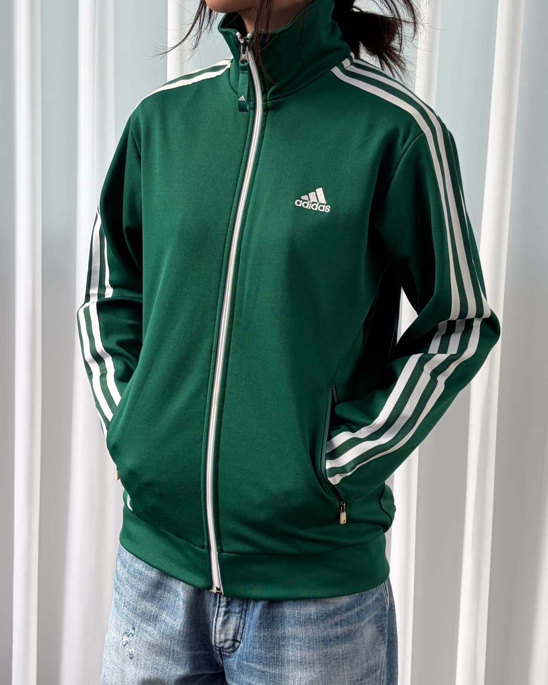 [S]아디다스 그린 초흰 삼선 트랙탑 져지 상품이미지3