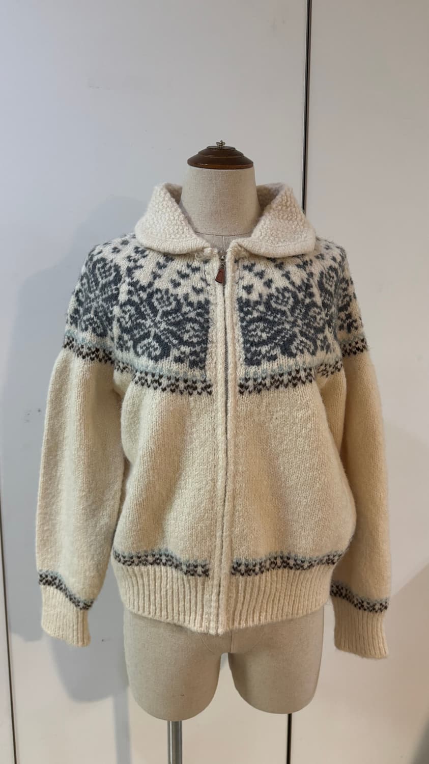 노르딕 패턴 울 니트 가디건 화이트  상품이미지6