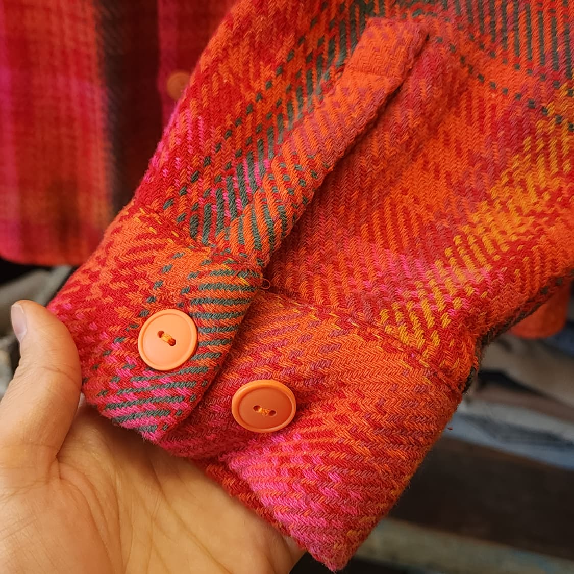 90s 아메리칸 빈티지 체크셔츠 헤비 플란넬 워크셔츠 레드 비비드 L 상품이미지8