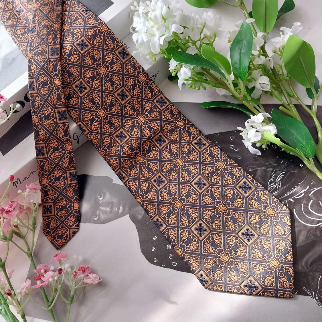 아쿠아스큐텀 넥타이 브라운 자카드 패턴 9.6cm A+등급 K2060 상품이미지4