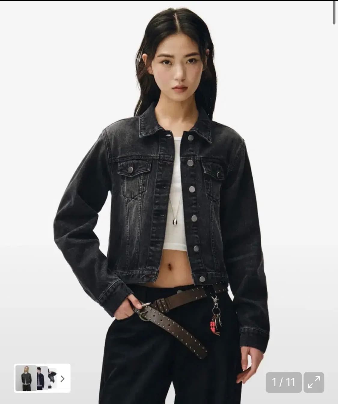 데케트 우먼 크롭 블랙 워싱 데님 트러커 자켓 청자켓 데님자켓 상품이미지1