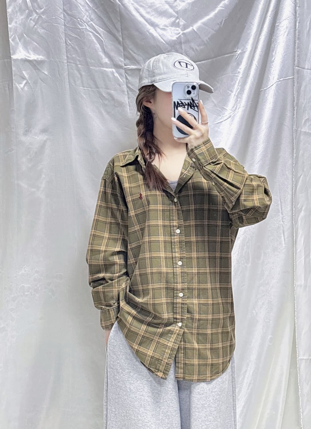 폴로 랄프로렌 버건디 포니 체크셔츠  상품이미지2