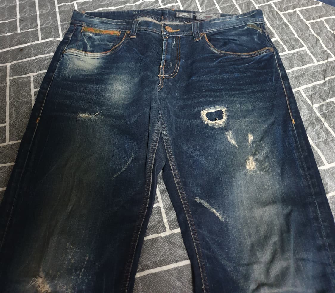 버커루 스판 빈티지워싱 디스트로이드 라이더 데님팬츠 (34) 상품이미지2