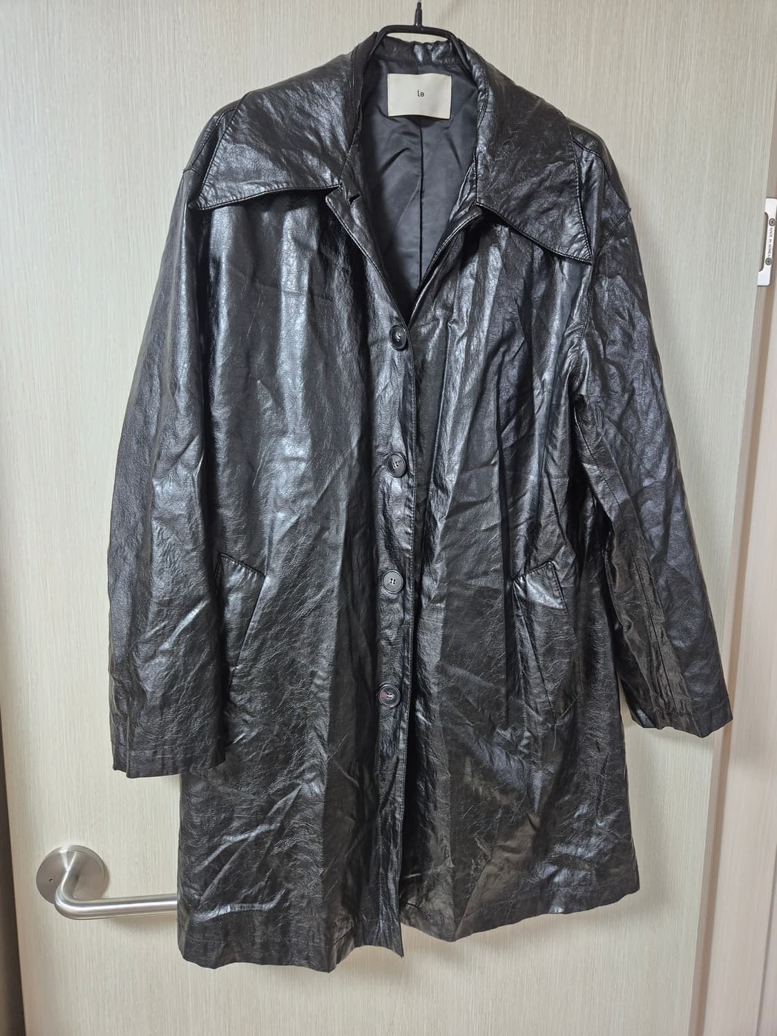 le 르  레더 코트  페이크 하프 코트 블랙 상품이미지4