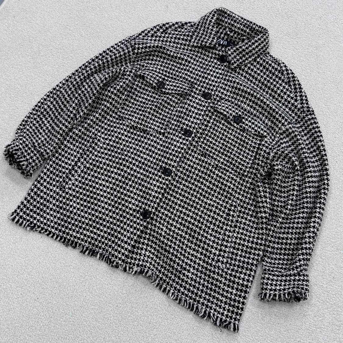 XS 자라 체크 패턴 트위드 재킷 0319E 상품이미지1