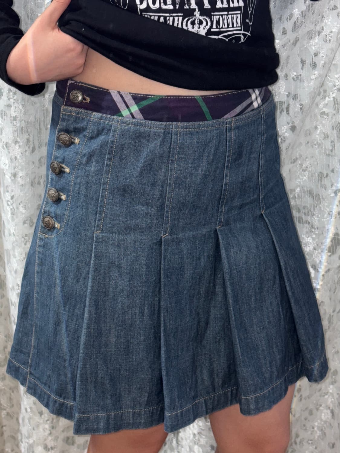 퍼플 체크 데님 스커트 상품이미지5