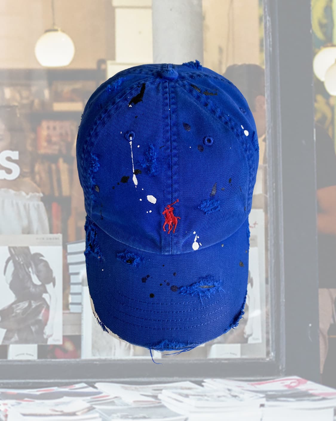 폴로 블루 디스트로이드 페인팅 빈티지 볼캡 모자 상품이미지1