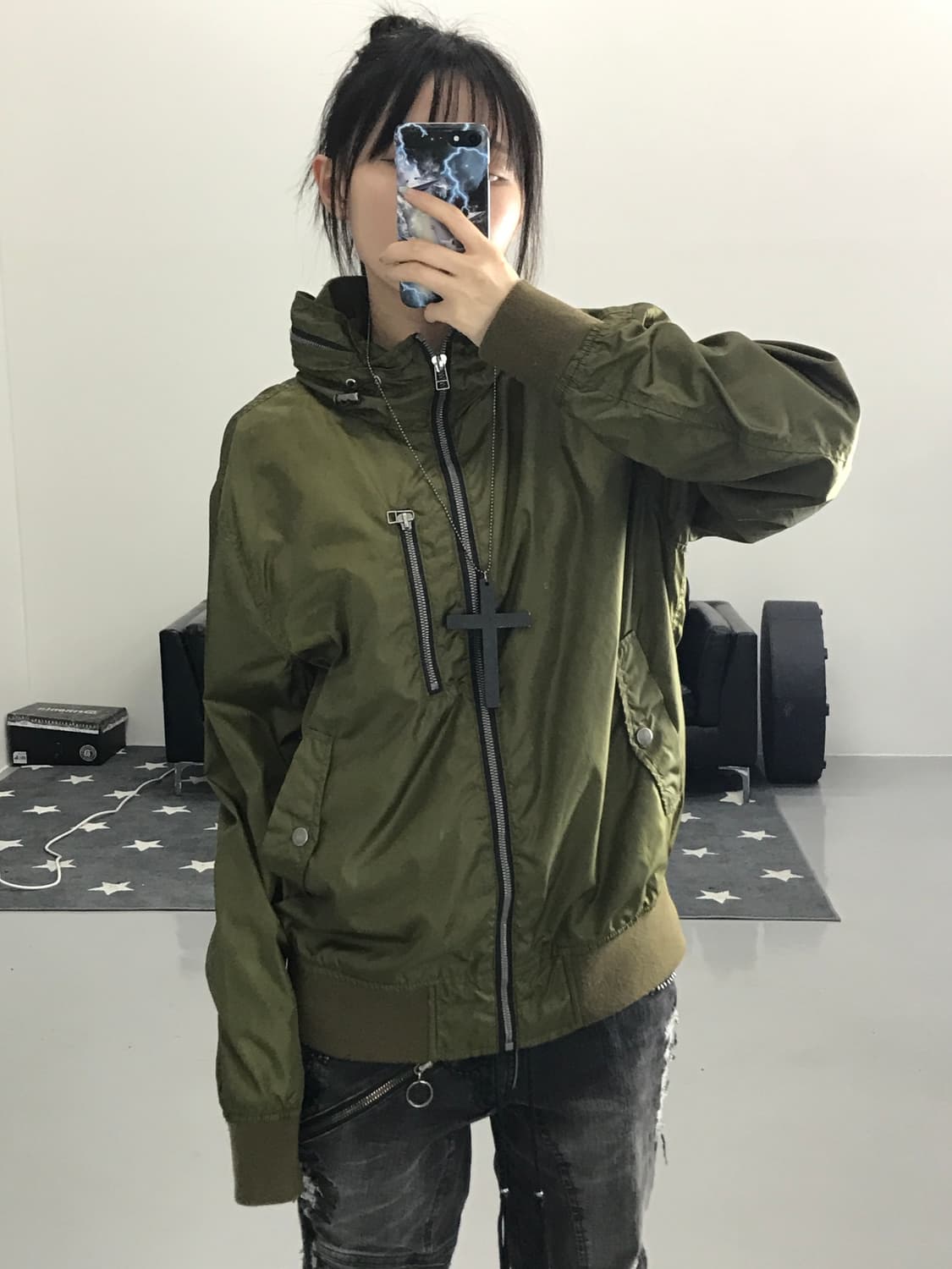 JPN 카키 하이넥 바람막이 상품이미지1