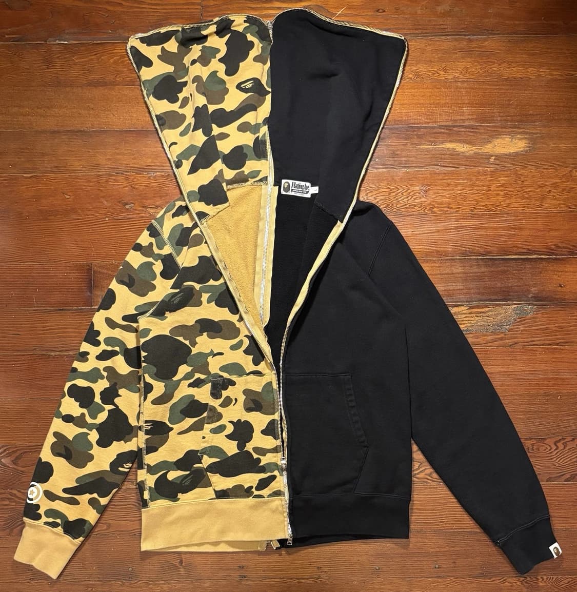 베이프 1st 카모 세퍼레이트 하프 카모 후드집업 황계 블랙 상품이미지4