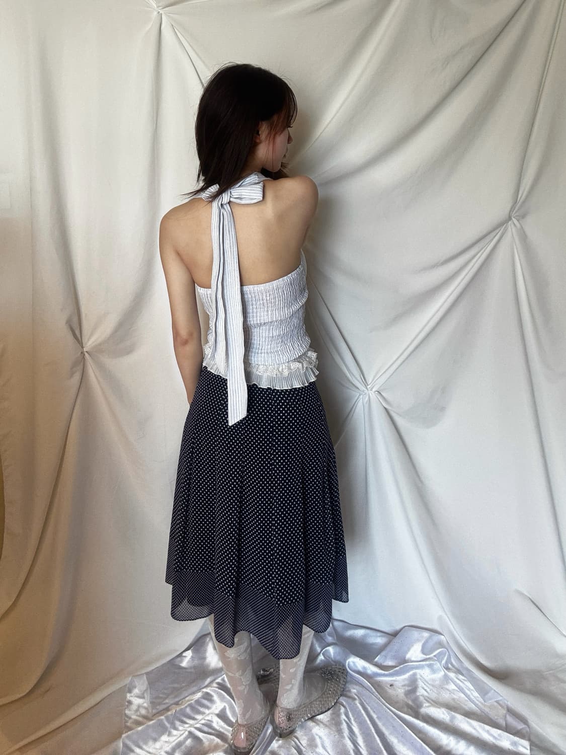 레이스 리본 홀터넥 상품이미지2