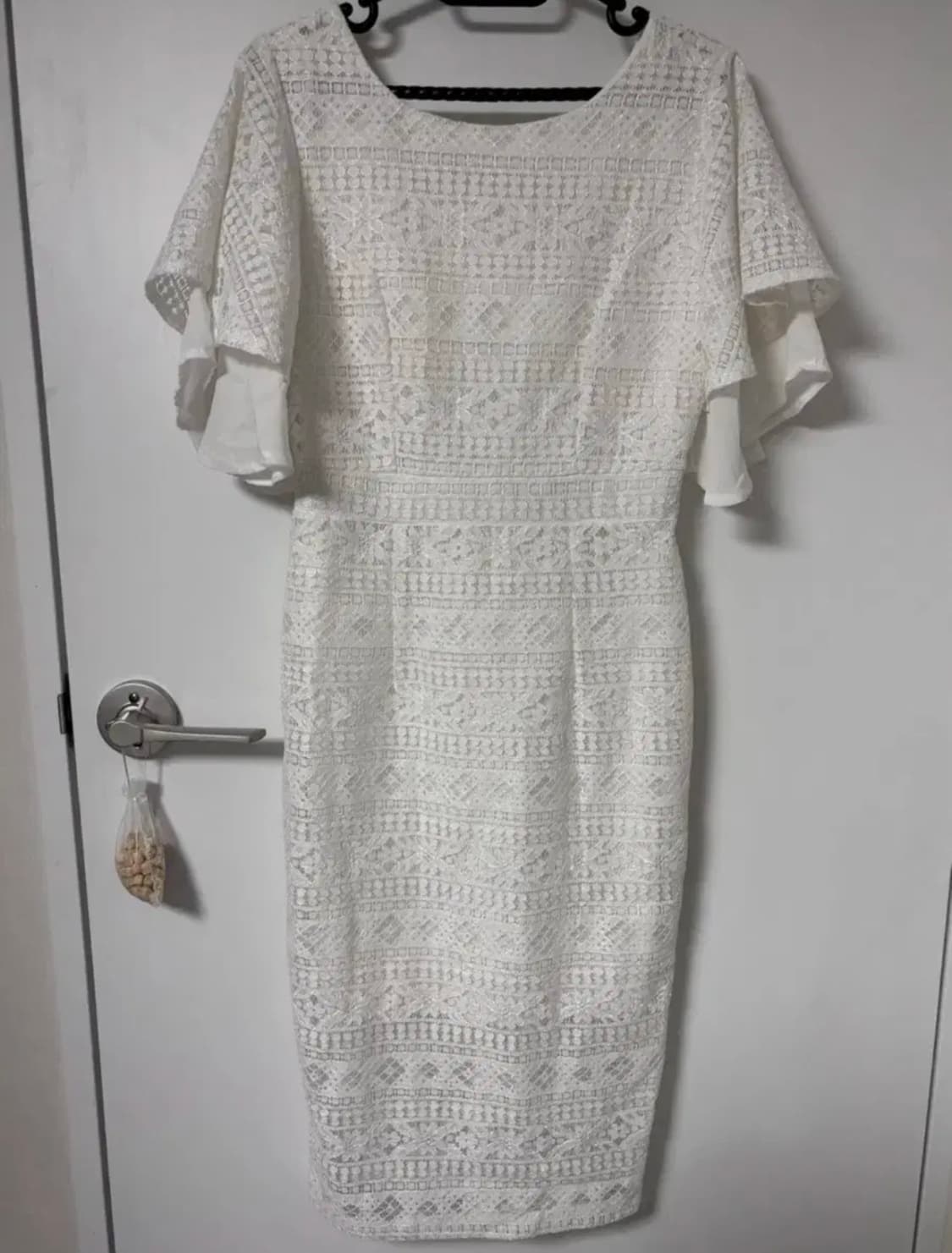 레이스 러플 반팔 시스루 슬림 화이트 롱원피스 브라이덜샤워 웨딩드레스 상품이미지8