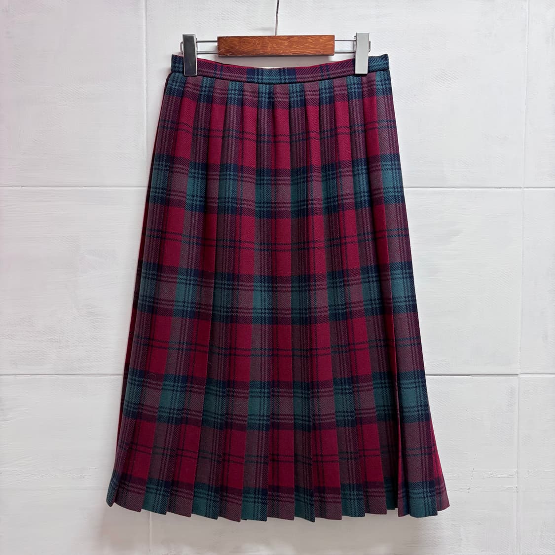 Saint Joie 플리츠 주름 체크 울 미디 스커트 JPN 상품이미지1