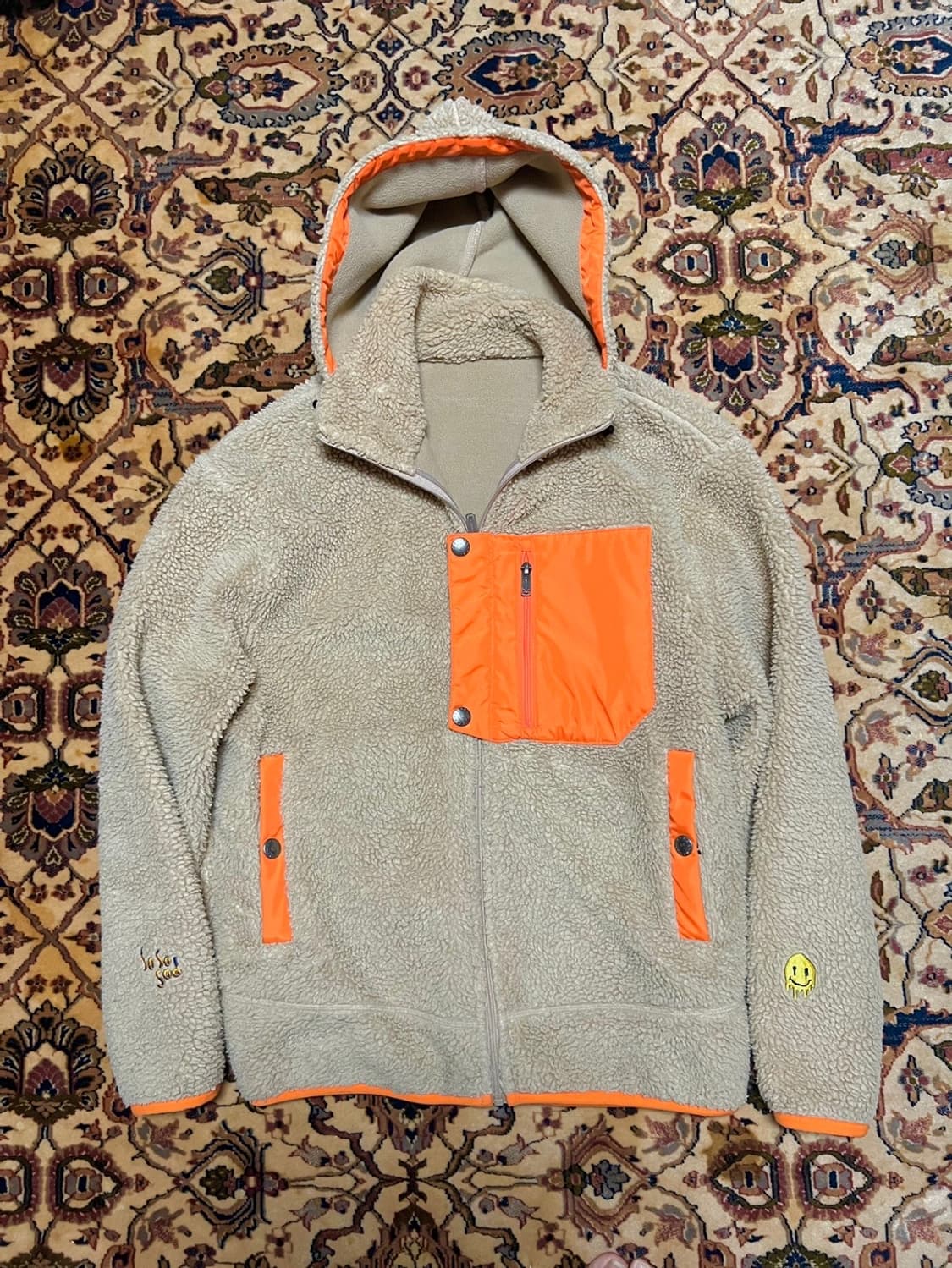 커스텀멜로우 베이지/오렌지 스마일 플리스 후리스 플리스 후드 자켓 95 상품이미지4