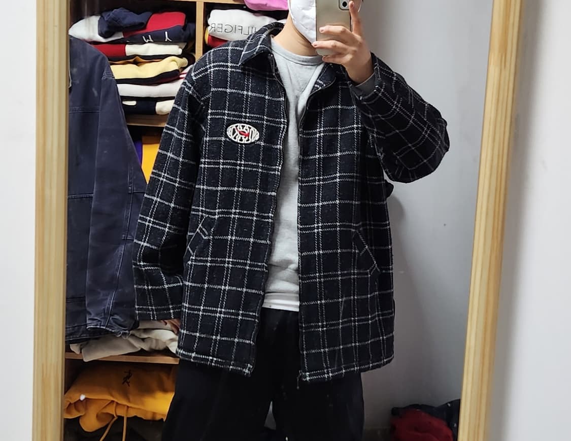 나이키 90s 빅로고 올드스쿨 체크 모직 코트 자켓 상품이미지1