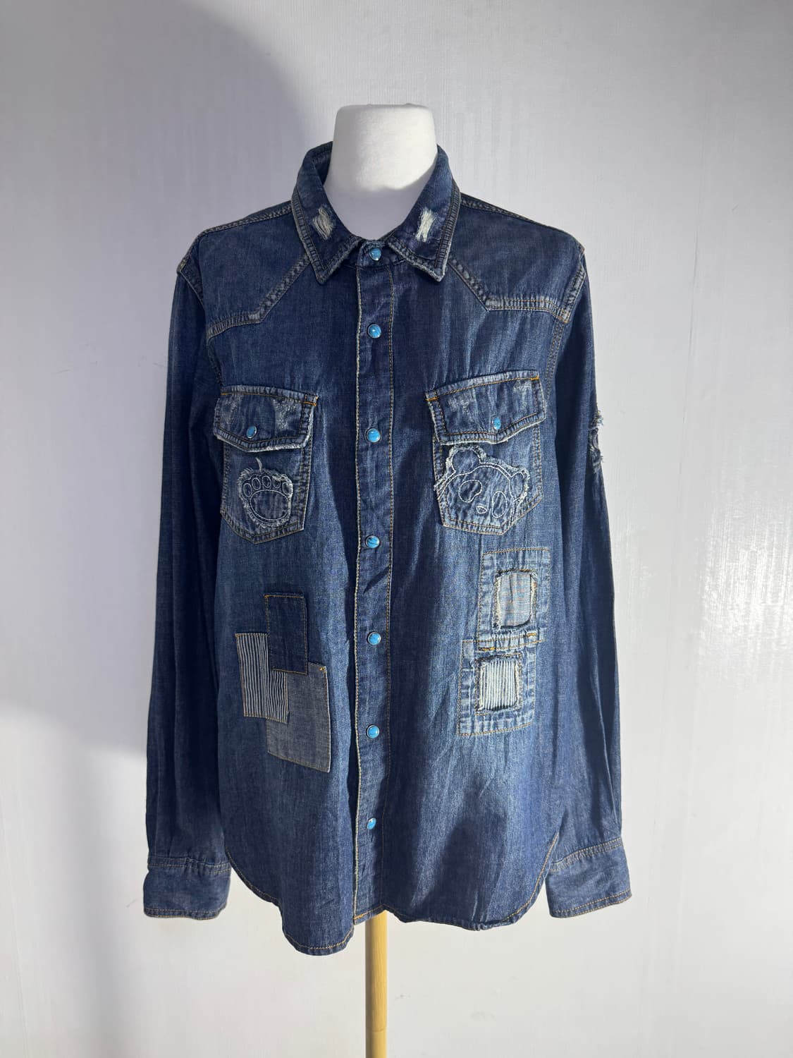 빈티지 터키석 패치워크 데님 웨스턴 셔츠 상품이미지1