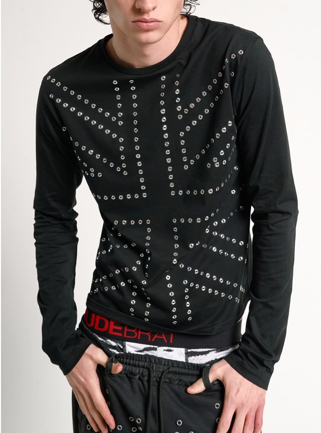 Stud Rhinestone Retro Long Sleeve Tee 상품이미지1
