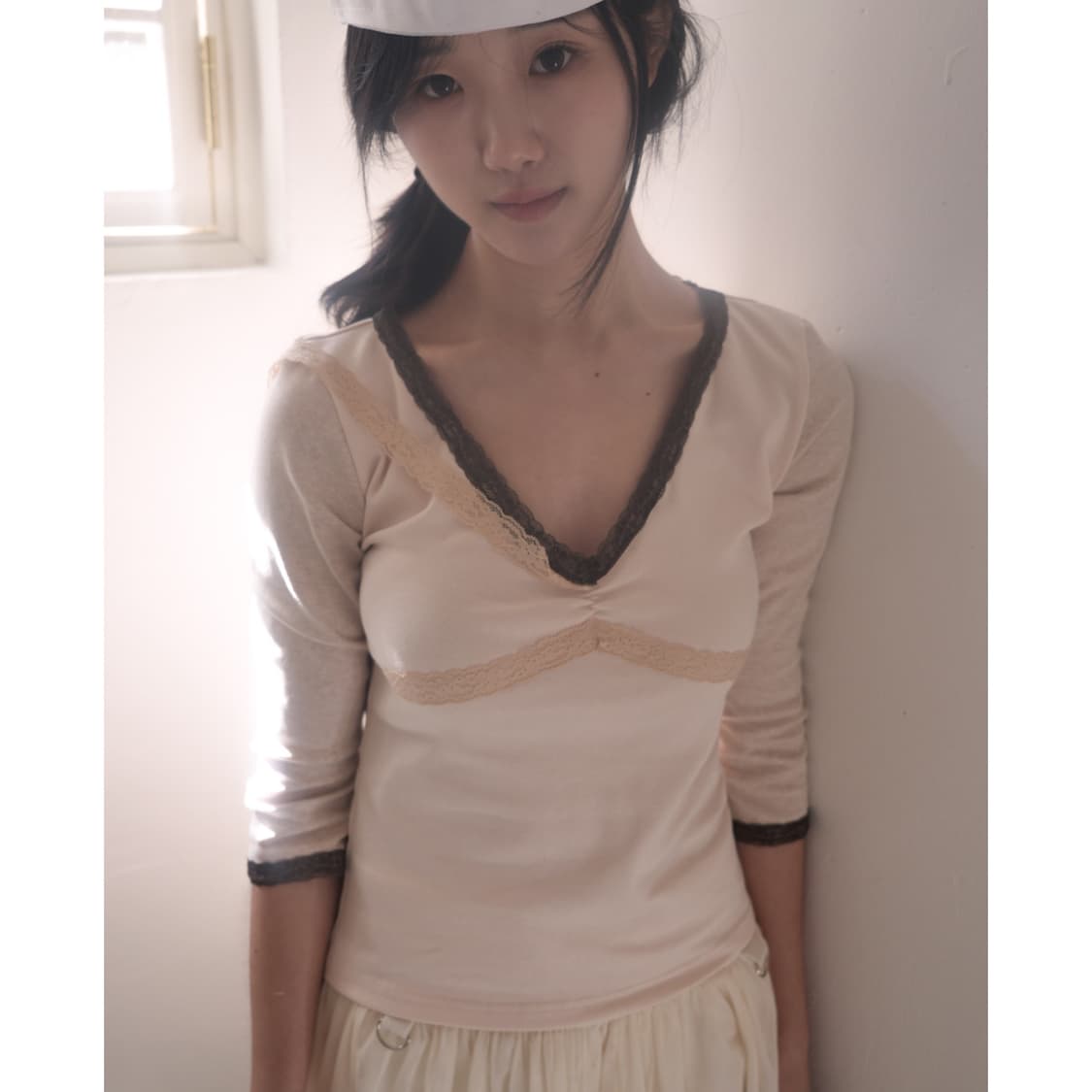인앤양인하모니 레이스 탑 핑크 티셔츠 상품이미지4
