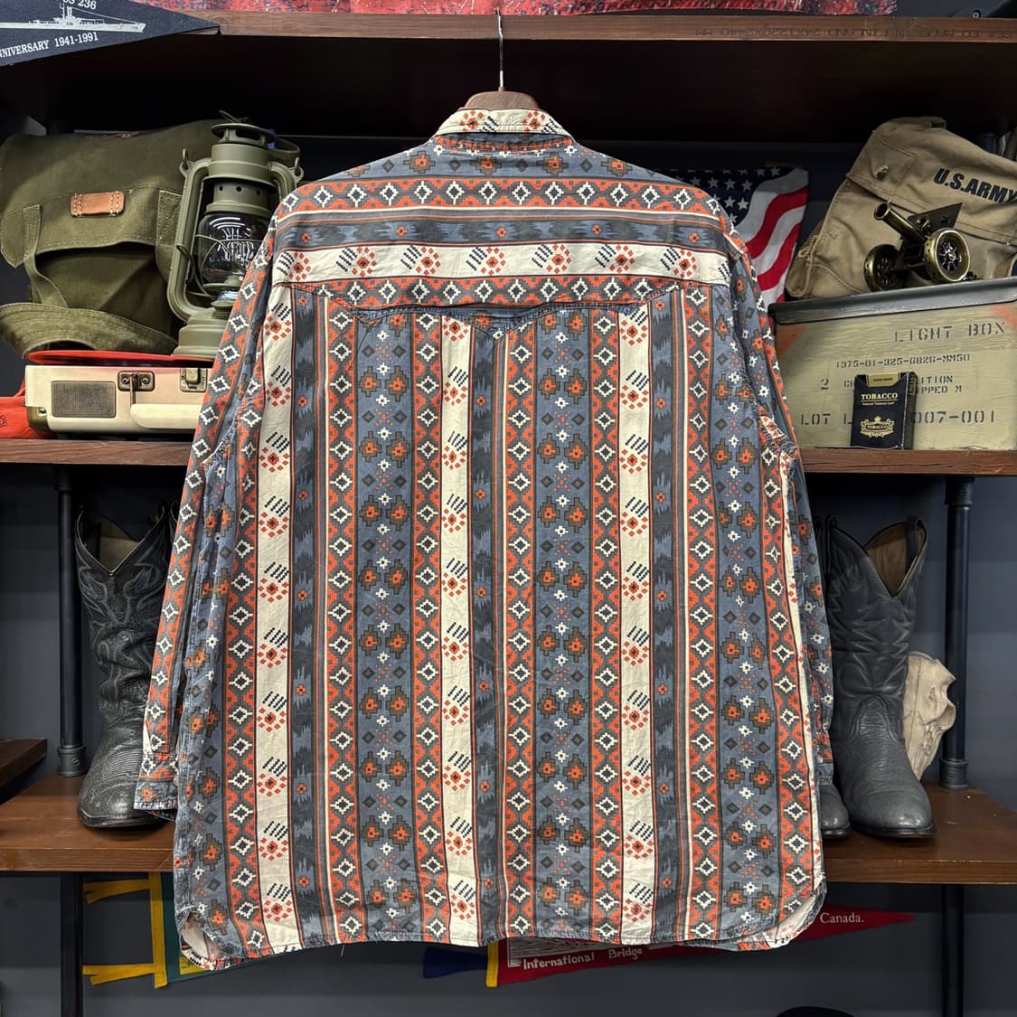 80s ROCKY 올오버 네이티브 아메리칸 아즈텍패턴 웨스턴셔츠 N602 상품이미지2