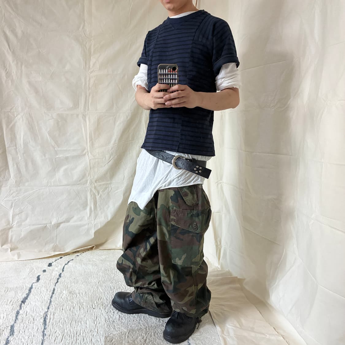 Sacai Paneled Striped Cotton T-Shirt 상품이미지1
